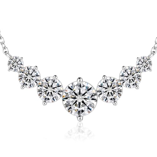 7 Stones Moissanite Necklace for Women, 18K Gold Plated Sterling Silver | 2.2-7.6 Carat Smile Moissanite Pendant Necklace, Anniversary Birthday Gifts for Women, Jewelry Gift for Wife Girlfriend