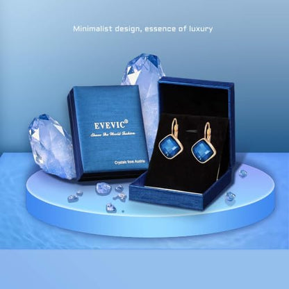Austrian Crystal Square Leverback Drop Earrings for Women | Classic Square-Cut Crystal,14K Gold-Plated,Leverback for Easy Secure Wear,Gift Box Included,For Day and Evening Events - color: Dark Blue