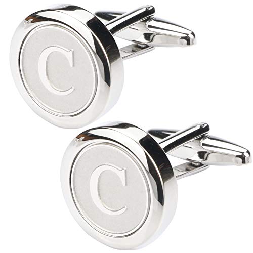Mens Classic Stainless Steel Initial Cufflinks 26 Alphabet Initial Letter Cufflinks Business Wedding Shirts A-Z - style: C