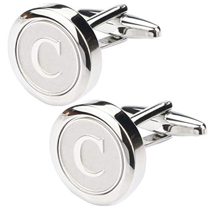 Mens Classic Stainless Steel Initial Cufflinks 26 Alphabet Initial Letter Cufflinks Business Wedding Shirts A-Z - style: C