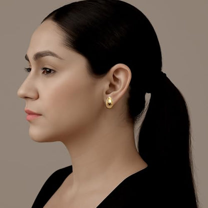 LeCalla 925 Sterling Silver Omega Back Stud Earrings for Women | Classic Pierced Omega Closure Earring | Earring Jewelry Gift for Her, Wife or Girlfriend | Daily Wear & Special Occasion Earring - color: Two-Tone Pierce
