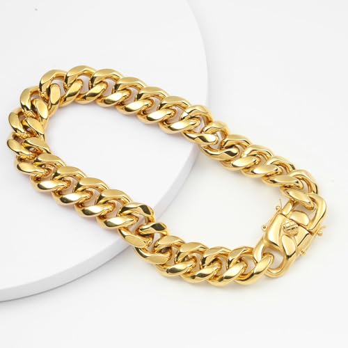 SDA Wide Chunky Gold Chain Necklace - Heavy and Waterproof 316L Surgical Steel with 18K Gold Plating for Modern Men and Women into Hip Hop Fashion - color: B1751-22mm-Gold