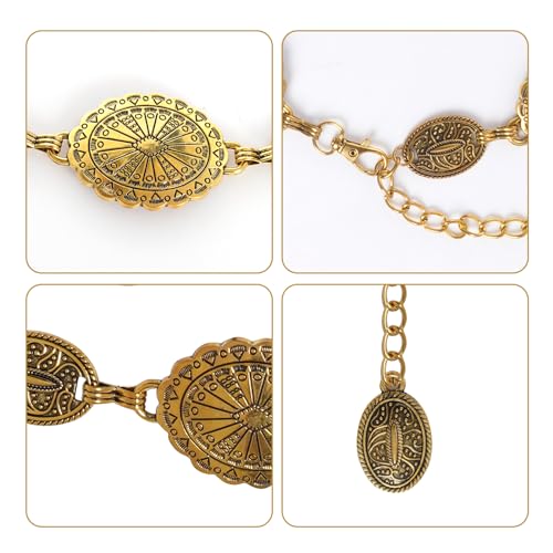Jmkcoz Women Western Concho Chain Belt Silver Metal Oval Waist Chain Belt for Dresses Jeans Country Cowgirl - color: Gold