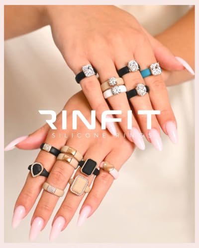 Rinfit Silicone Rings for Women 6mm Wide & Men 7mm Wide, 2mm Thick - Silicone Wedding Bands- Infinity Ring with Metal Plate - Patented Design - color: Pack H: Black / Silver, size: Size 9, style: Women