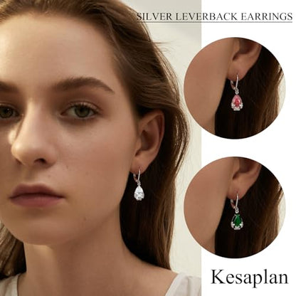 Dangle Earrings for Women Multicolor Crystal Drop Earrings Set Leverback Teardrop Earrings 925 Silver and 14K Gold Plated Hypoallergenic Fashion Cubic Zirconia Dangle Earrings Trendy Jewelry Gifts for Women - style: Teardrop Set-S 1