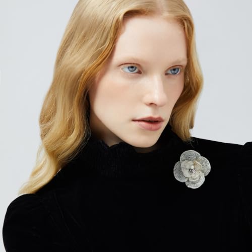 SHE'S FREE STYLE JUST FOR YOU Snail Brooches and pins for women, Sparkling Cubic Zirconia & Pearl Copper Pin, 2.36" Long Clasp Design Playful Jewelry Brooch - color: White