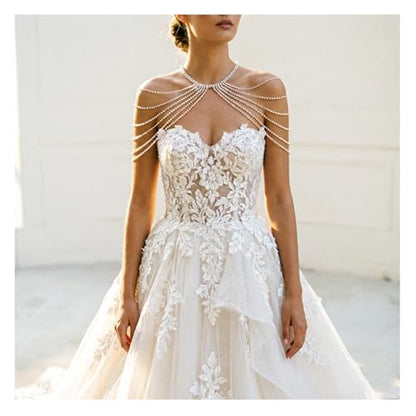 Rhinestone Shoulder Chain Jewelry,Multilayer Arm Tassel Chain Festival Rave Crystal Shoulder Chain Bridal Wedding Back Chain Necklace for Women - color: Silver