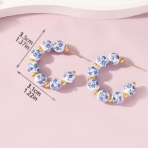 3PCS Bow Beaded Jewelry Set for Women Vintage Handmade Flower Blue And White Porcelain Enamel Ribbon Necklace Bracelet and Earrings Bow Christmas Birthday Holiday Charm Romantic Jewelry Gifts - style: Style C