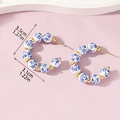 3PCS Bow Beaded Jewelry Set for Women Vintage Handmade Flower Blue And White Porcelain Enamel Ribbon Necklace Bracelet and Earrings Bow Christmas Birthday Holiday Charm Romantic Jewelry Gifts - style: Style C
