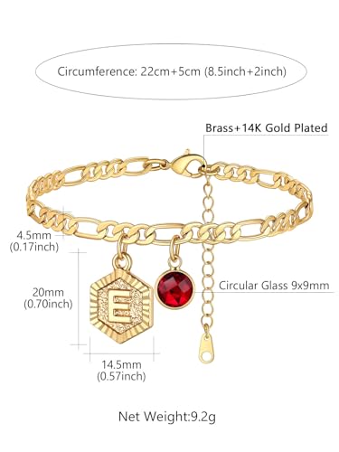 Custom4U Personalized Initial Ankle Bracelets for Women 14K Gold Plated Dainty CZ Birthstone Hexagon Letter Initial Anklets for Women Adjustable Silver/Gold Foot Chain Summer Beach Jewelry Gifts - color: Gold Hexagon-E