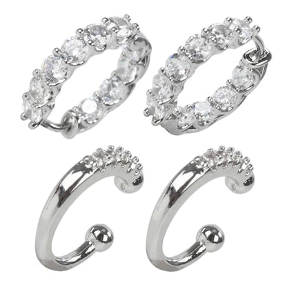 Women's Silver Earrings Fashion Jacket Stud Earrings Stacking Small Hoop Huggie Earrings Set for Multiple Piercing Everyday Ear Cartilage Earrings - color: Silver+Silver