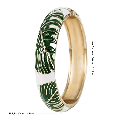 Hawaiian Monstera Luau Leaves Hinged Clasp Fashion Enamel Bangle Bracelet - color: Green