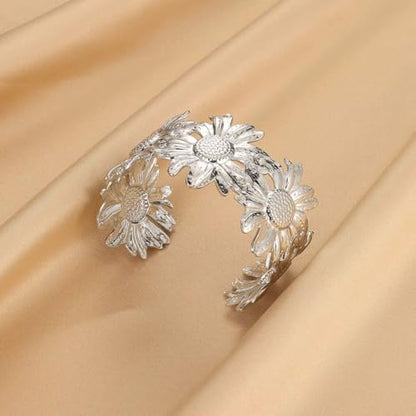YWMAN Silver Flower Cuff Bracelet, Metallic Floral Chunky Bracelet for Women - color: Flower 3