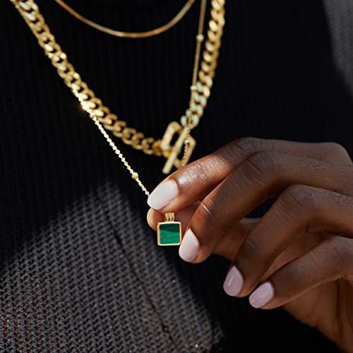 FRUMOS Dainty Layered Choker Necklace 18k gold Plated Y Pendant Commemorative coin Necklace Multilayer Bar Disc Necklace Adjustable Layering Choker Necklaces fashion jewelry for Women Girls - color: Square malachite Pendant
