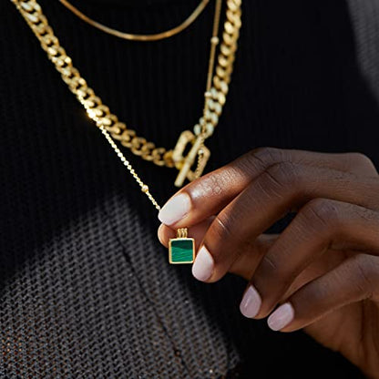 FRUMOS Dainty Layered Choker Necklace 18k gold Plated Y Pendant Commemorative coin Necklace Multilayer Bar Disc Necklace Adjustable Layering Choker Necklaces fashion jewelry for Women Girls - color: Square malachite Pendant