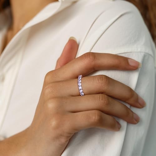 Birthstone Wedding Band Eternity Rings 925 Sterling Silver Rings Stackable Anniversary Engagement Rings Cubic Zirconia Inlaid Created Garnet/Amethyst/Sapphire Ring 7 Stone Ring, Size 6 to 10 - color: Alexandrite