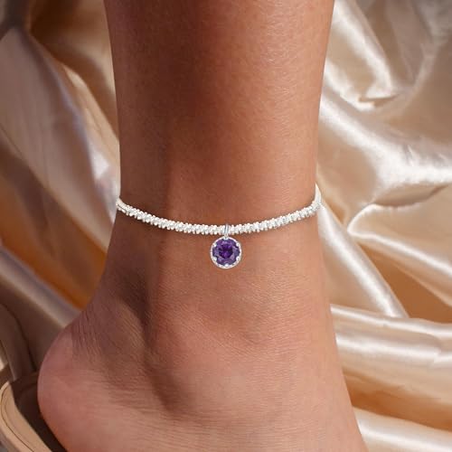 Wellike Silver Ankle Bracelets For Women Waterproof Birthstone Anklets Adjustable Sparkly Chain Silver Plated Stainless Steel Anklet Non Tarnish Jewelry - color: KKWJL185-2