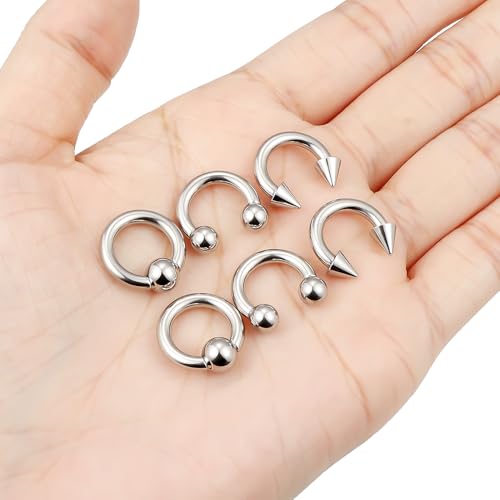 00G 0G 2G 4G 6G 8G 10G 12G 14G 16G Septum Rings Silver Black Surgical Steel Heavy Gauges Earrings Stretching kit Eyebrow Lip Septm Nose Rings Helix Tragus Daith Rook Earrings Hoops 10mm-19mm - color: Silver, size: 10G(2.5mm)-Inner Dia:10mm