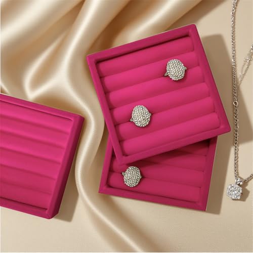 SCIKHETF Velvet Ring Earrings Studs organizer Tray Small Ring Insert Display Tray 5 Slots Stackable (Rose Red) - color: Rose Red