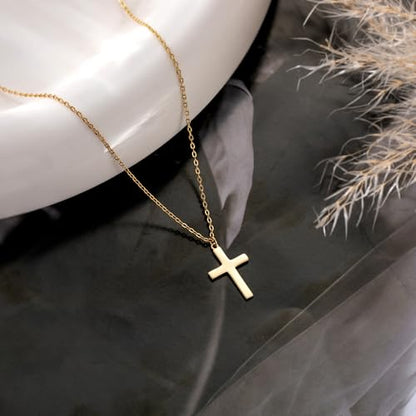 Carffordo 925 Sterling Silver Cross Necklace, Dainty Necklace for Women | Simple Small Cross Pendant Necklace, Sterling Silver/16K Gold Plated Non-Tarnish Faith Jewelry, Christian Religious Gifts - style: 16k Gold Plated Cross Necklace