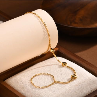 Evil Eye, Heart, Cross-Gold Ring Bracelet Hand Chain Layered Finger Bracelets for Women Delicate Link Chain Jewelry - style: 3 hearts