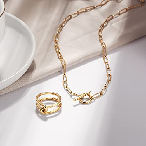 Lauren Paperclip Bolo Necklace Layered Stacked Paper-clip Link for Women Adjustable Lobster Clasp Gold Plated Stainless Steel Link Charm Chain(16"/20"/24")