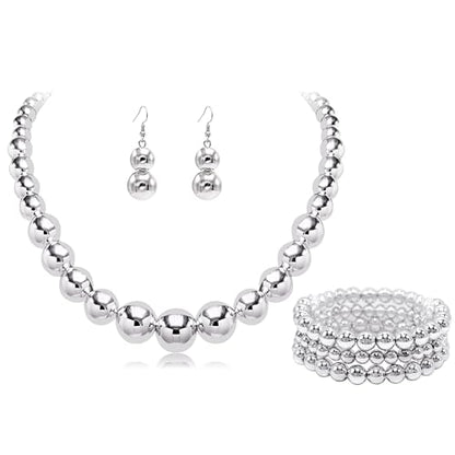Cryshimmer Pearl Choker Necklace for Women Faux Pearl Beads Strand Necklace Earring Set Costume Jewelry,Gift for Wife Mother - color: Silver Set-1 Jewelry Set