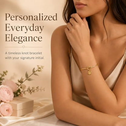 LemonRose Initial Bracelets for Women - Dainty Tie the Knot Letter A-Z 14K Gold Plated for Women Gold Cuff Bracelet for Womens Jewelry Personalized Bridesmaid Proposal Gifts - color: Gold B