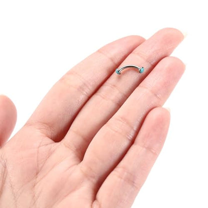 G23 Titanium Eyebrow Piercing Jewelry Eyebrow Rings Curved Barbell 16G Eyebrow Belly Button Ring Navel Rings Rook Daith Earrings Lip Ring Eyebrow Jewelry 6mm-12mm - color: 2PCS,Disc Shape Blue Turquoise,Silver