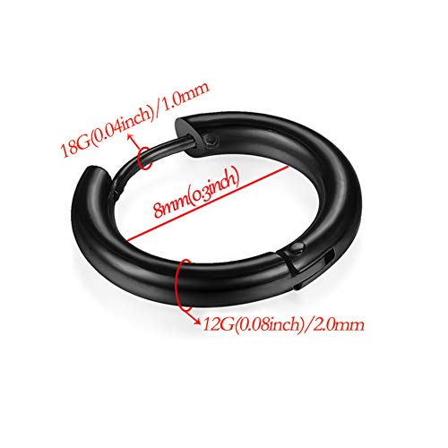 316L Surgical Stainless Steel Huggie Hoop Earrings 6mm 8mm 10mm 11mm 12mm 14mm Hypoallergenic Earrings Hoop Cartilage Helix Lobes Hinged Sleeper Earrings For Men Women - style: B03: 8mm Black(THK 2.0mm)