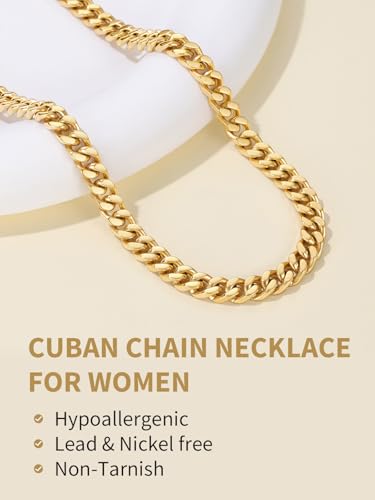 FindChic Cuban Link Chain Necklace for Women Men, Silver/Gold Plated Stainless Steel Solid Miami Curb Chain Hip Hop Punk Statement Jewelry, 5/12/14mm Width, 16/18/20 Inch Length, with Gift Box - color: 02. 5mm-Gold, size: 16inches