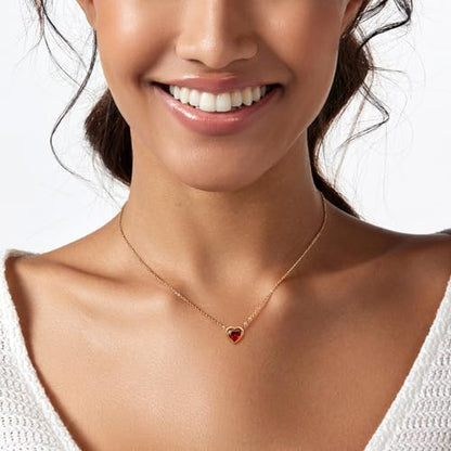 HERIER Cute Heart Necklace Dainty 18k Gold Plated Tiny Heart Pendant Choker Necklaces Small Gold Love Open Heart Chain Necklace for Women Simple Gold Necklace for Women Trendy Jewelry - color: Red Crystals Heart-Gold