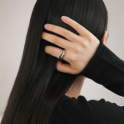 Adjustable 925 Sterling Silver Rings Double Line Thumb Ring Statement Minimalist Jewelry High Polish Open Ring for Women