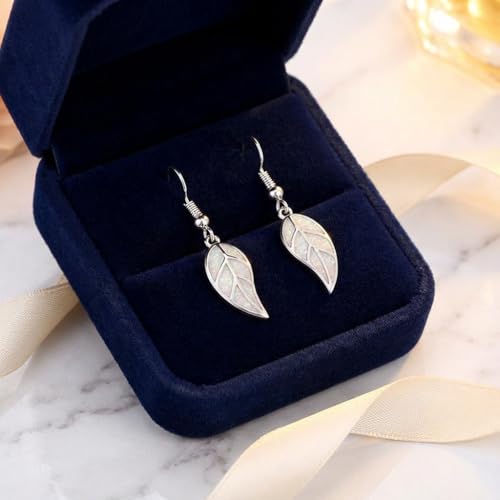Leaf Dangle Earrings for Women, Boho Tropical Dangling Jewelry, Summer Earring Accessory, Birthday Gift for Her - color: White