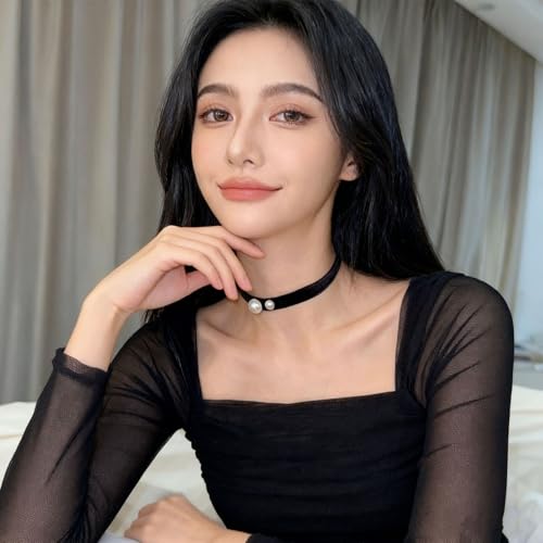 Bow Necklace for Women Dainty Velvet Ribbon Choker Necklaces Red Black Bow Choker Pearl Bell Heart Pendant Necklace Winter Holiday Necklace Cute Bow Knot Necklace for Christmas New Year Gifts - color: Black choker