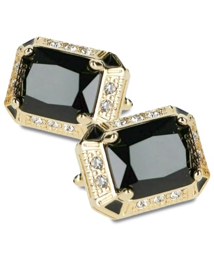 Big Rectangular Colored Crystal Cuff Links for Men – Tuxedo Suit Accessories, Cufflinks for Men - style: Black/Gold
