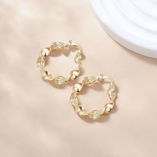 14K Gold Earrings for Women Gold Hoop Earrings for Women Twisted Mobius Hoop Earring for Womens Hoops Thick Light Radiant Hoops Earring for Womens - style: V2