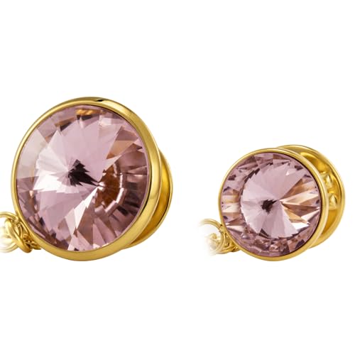 HAWSON Birthstone Brooch Pin for Men with Hanging Chain & Crystal, Mens Gold Tone Lapel Pin for Wedding/Birthday/Party Dress Suits Accessories - color: October Pink