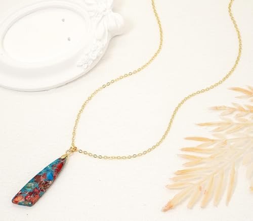 Nature Stone Necklaces for Women Boho Pendant Necklace 18K Gold Chain Necklaces - color: Red Blue