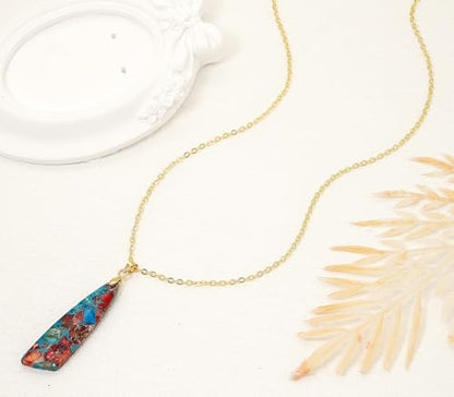 Nature Stone Necklaces for Women Boho Pendant Necklace 18K Gold Chain Necklaces - color: Red Blue
