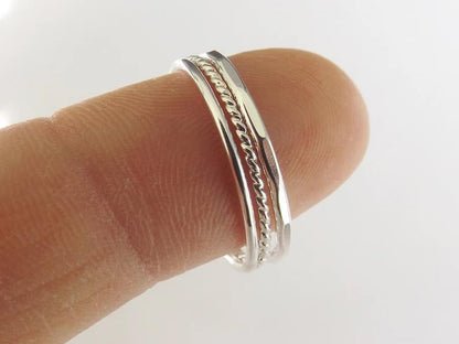 Solid 925 Sterling Silver Tone 3-Piece Stackable Set Smooth Hammered Twisted Texture Bands in Polished Handmade Women's Ring