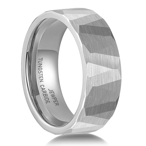 2/4/6/8mm Black/silver/gold Tungsten Rings for Men Womens Couple Fashion Jewelry Promise Engagement Wedding Band Hammered Inner ring inlaid with olive wood Carbide Polished Edge Comfort Fit - color: 8MM silver