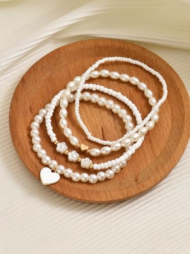 Bracelets for Women Trendy Pearl Anklets Bracelet Summer Beach Accessorie Boho Vacation Jewelry Waterproof - color: White-Anklets