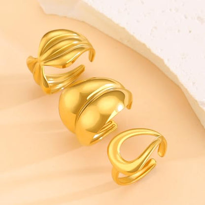 17PCS Silver Knuckle Rings for Women Stainless Steel Rings Set Midi Stackable Rings Simple Smooth Finger Rings Silver Adjustable Rings Jewelry Gift - color: 3pcs/Gold