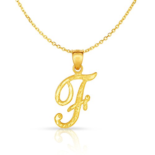 Floreo 10K Yellow Gold Charm Pendant Letter A-Z Personalized Alphabet Initial Name with optional 18 Inch Necklace - style: F with Chain