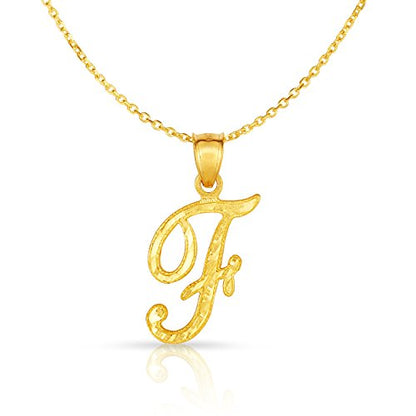 Floreo 10K Yellow Gold Charm Pendant Letter A-Z Personalized Alphabet Initial Name with optional 18 Inch Necklace - style: F with Chain