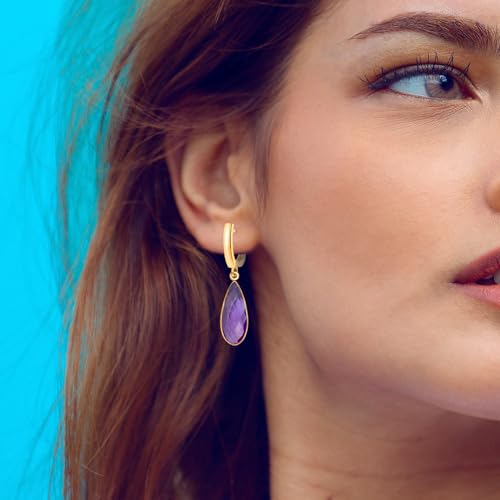 Geometric 14K Gold Crystal Stone Quartz Gemstone Leverback U Hoop Drop Dangle Earrings Jewelry for Women - color: C04