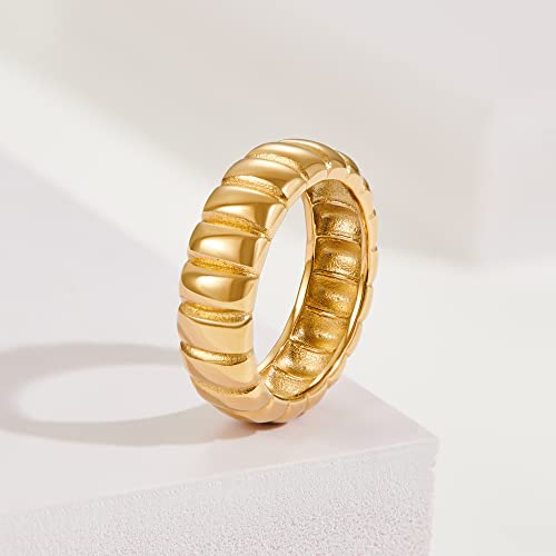 AllenCOCO Chunky Gold Plated Rings for Women - Trendy Cubic Zirconia 14k Gold Filled Stackable Rings - color: Gold pumpkin ring