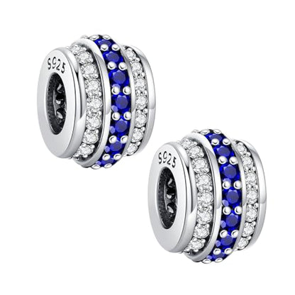 KEQ 925 Silver Spacer Stopper Bead Charms Clearance for Pandora Bracelets Birthstone CZ Always Stopper Birthday Gifts for Mom Grandmom Granddaughter Wife Sisters Friends - color: Blue(2 Pcs)
