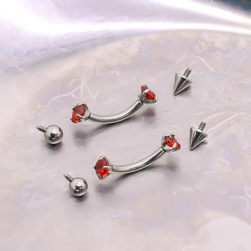 16G Eyebrow Piercing Jewelry Surgical Steel Internal Thread Curved Barbell Tiny Eyebrow Ring Vertical Labret Lip Jewelry Ear Rook Small Christmas Belly Button Ring for Women Men - color: red